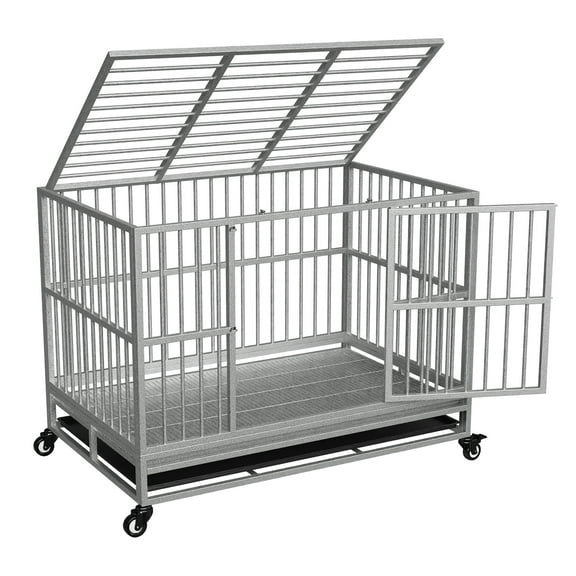 Walnest (48in) Large Dog Crate Rustproof Sturdy Dog House silver Dog Crate with Double Doors For Small and Medium Dogs