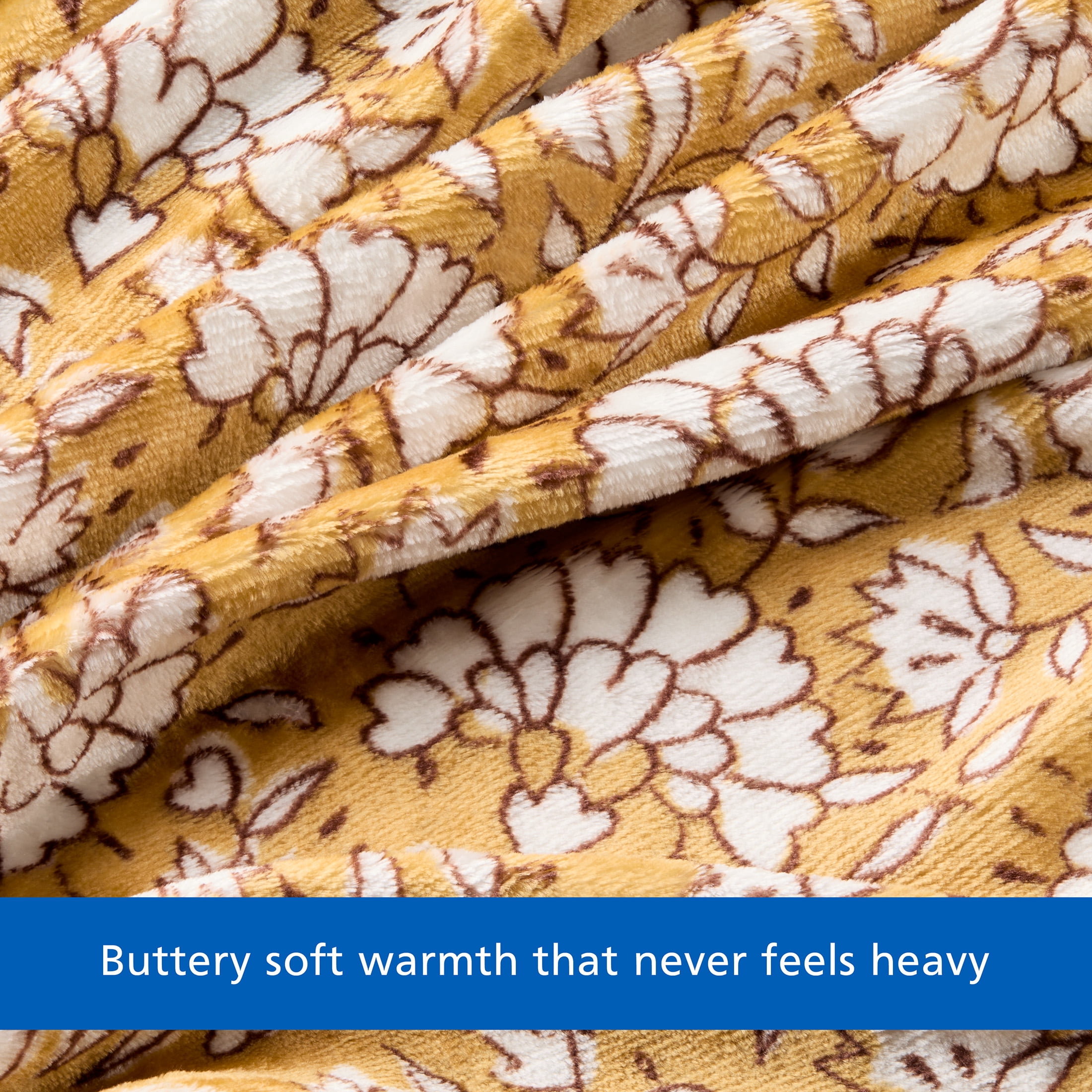 Mainstays Super Soft Velvet Plush Bed Blanket, Yellow Floral, Full/Queen Size