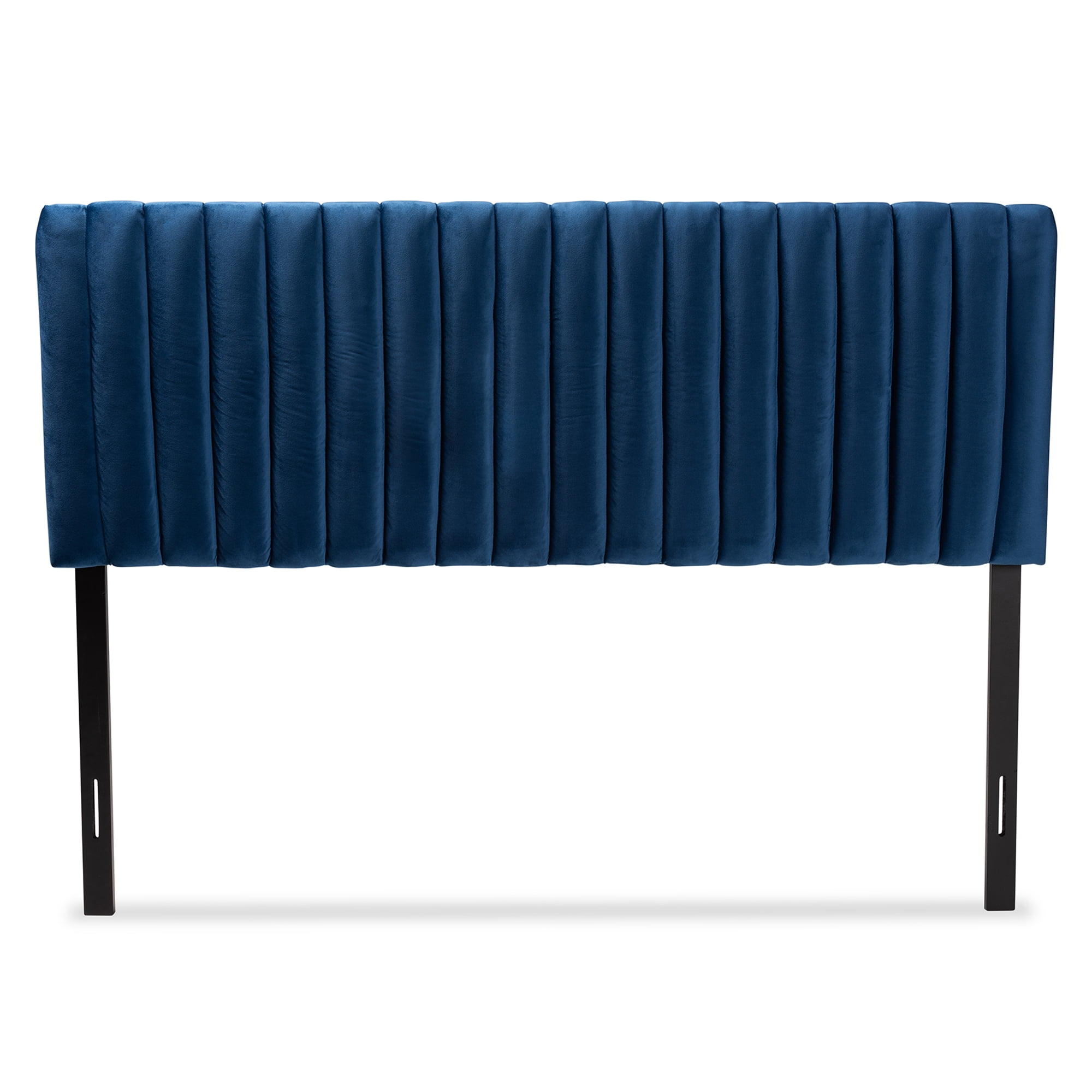 Baxton Studio Emile Modern and Contemporary Navy Blue Velvet Fabric Upholstered and Dark Brown Finished Wood Queen Size Headboard