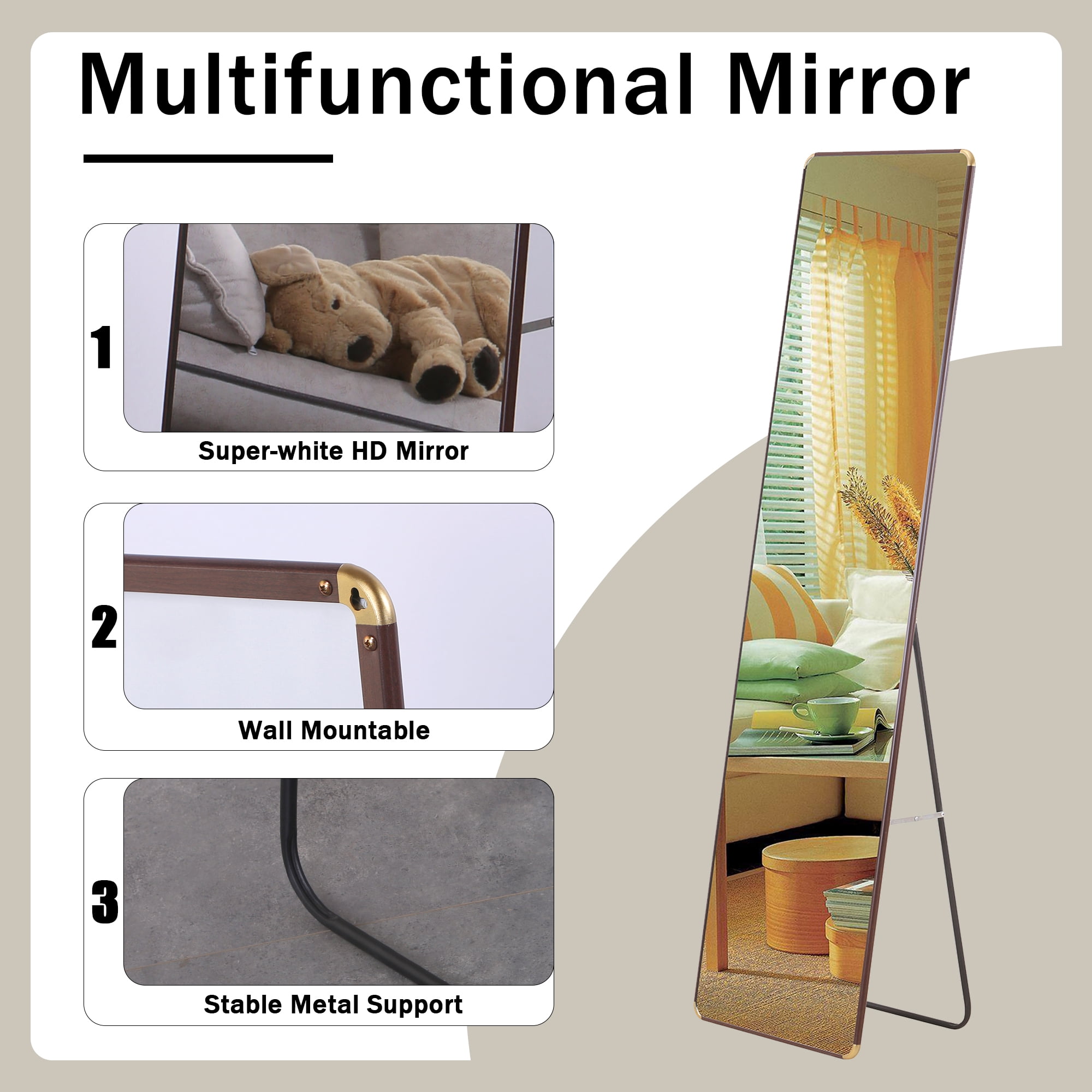 60"x 16.5" Full Length Mirror, Wall Mirror,Full Body Standing Mirror Floor Mirrors,Bathroom Makeup Mirror,Dark Brown