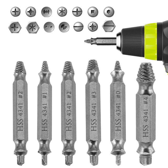 【Custom 6-Piece Set】Double-Headed Screw Extractors for Damaged Screws & Bolts – HSS4341 High-Speed Steel Tools for Easy Removal (Sizes 0#, 1#, 2#) – Compatible with All Drills