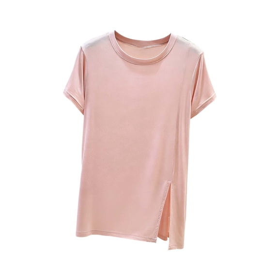 Hurxie Womens Oversized Tshirts Summer Casual Short Sleeve Crew Neck T Shirt Loose Fit Side Slit Tee Tops Pink,XL