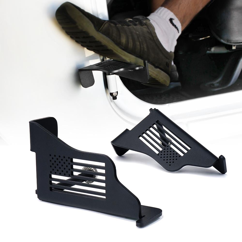 Xprite Black Front Door Foot Pegs with U.S. Flag for 2007-2018 Jeep Wrangler JK