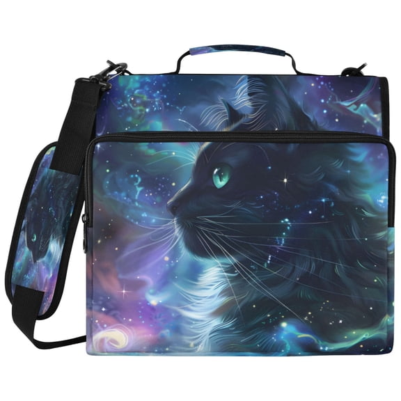 ALAZA Zipper Binder Cat Magic Starry Pattern 2 inch 3 Ring 500 Sheet Capacity Trapper Keeper File Folder Organizer Bag