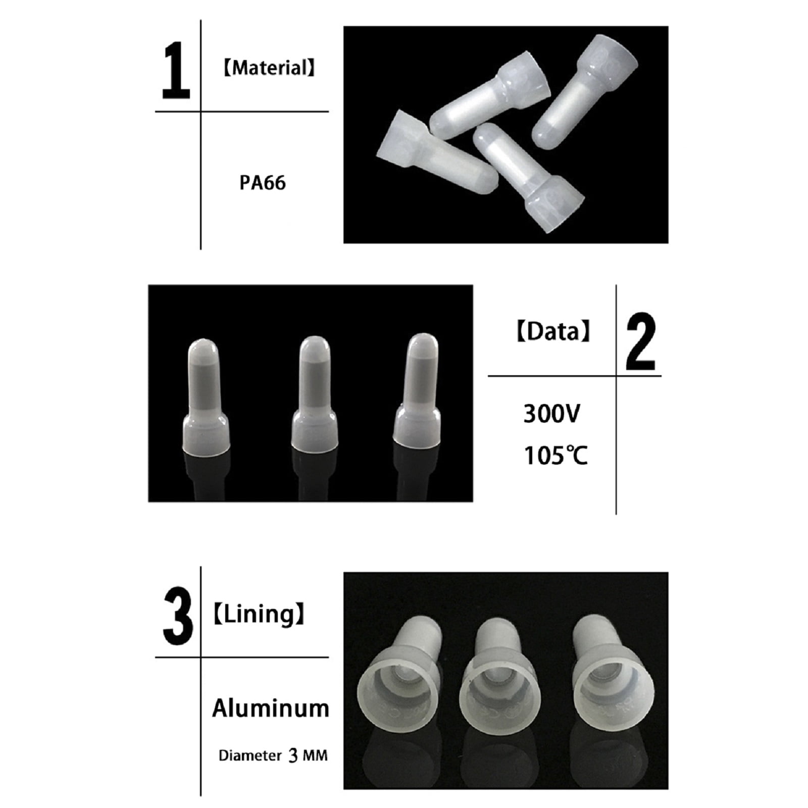 Closed End Crimp Cap Wire Connector 1000Pcs, White Wire Connector Copper Core Cable Terminals Connector