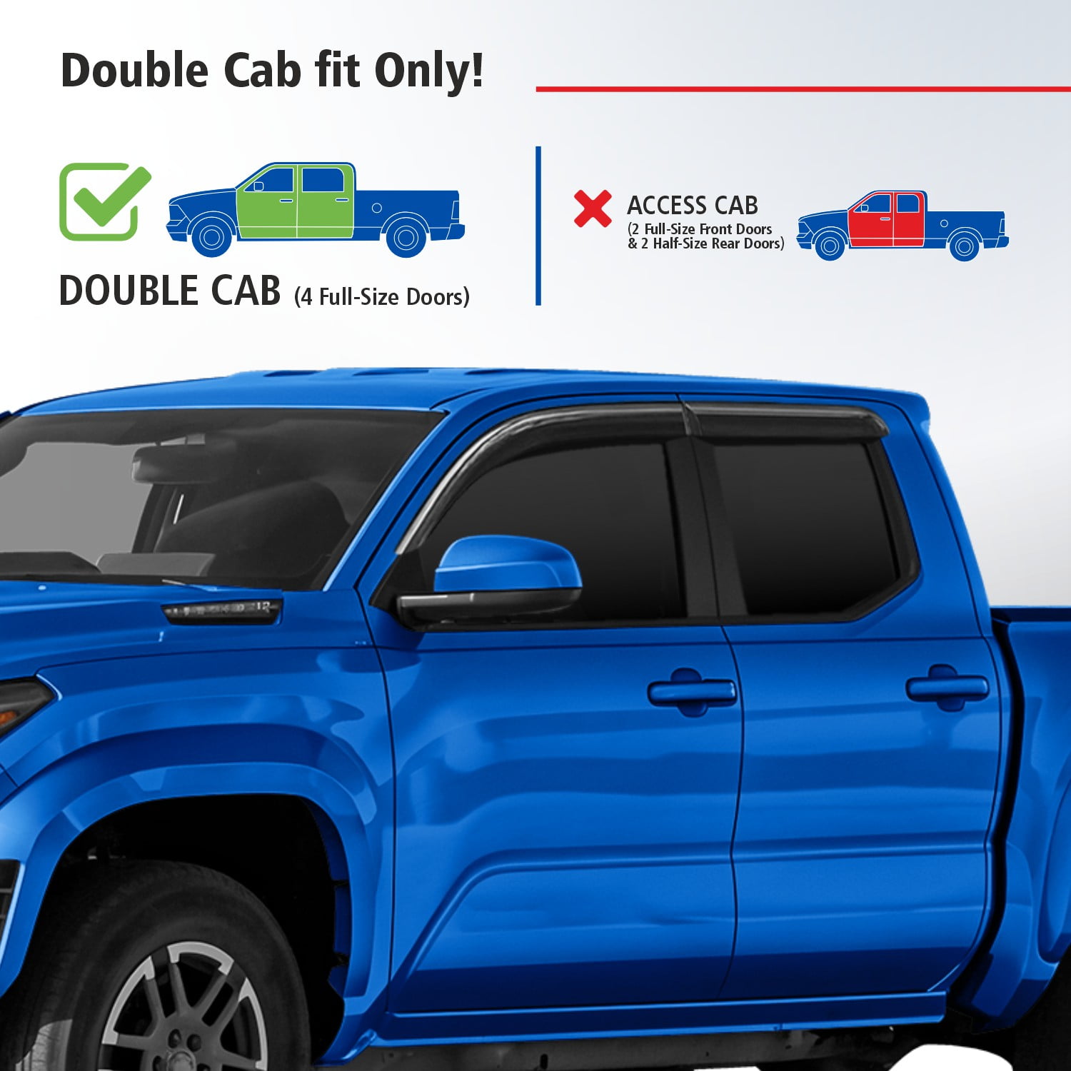 Goodyear Shatterproof in-Channel Window Deflectors for Toyota Tacoma Double Cab 2024-2026, Rain Guards, Window Visors for Cars, Vent Deflector, Car Accessories, 4 pcs - GY008781