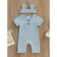 thumbnail image 2 of Coduop Newborn Baby Girls Bodysuit Jumpsuit,Short Sleeve Crew Neck Summer Playsuit,with Hairband, 2 of 9