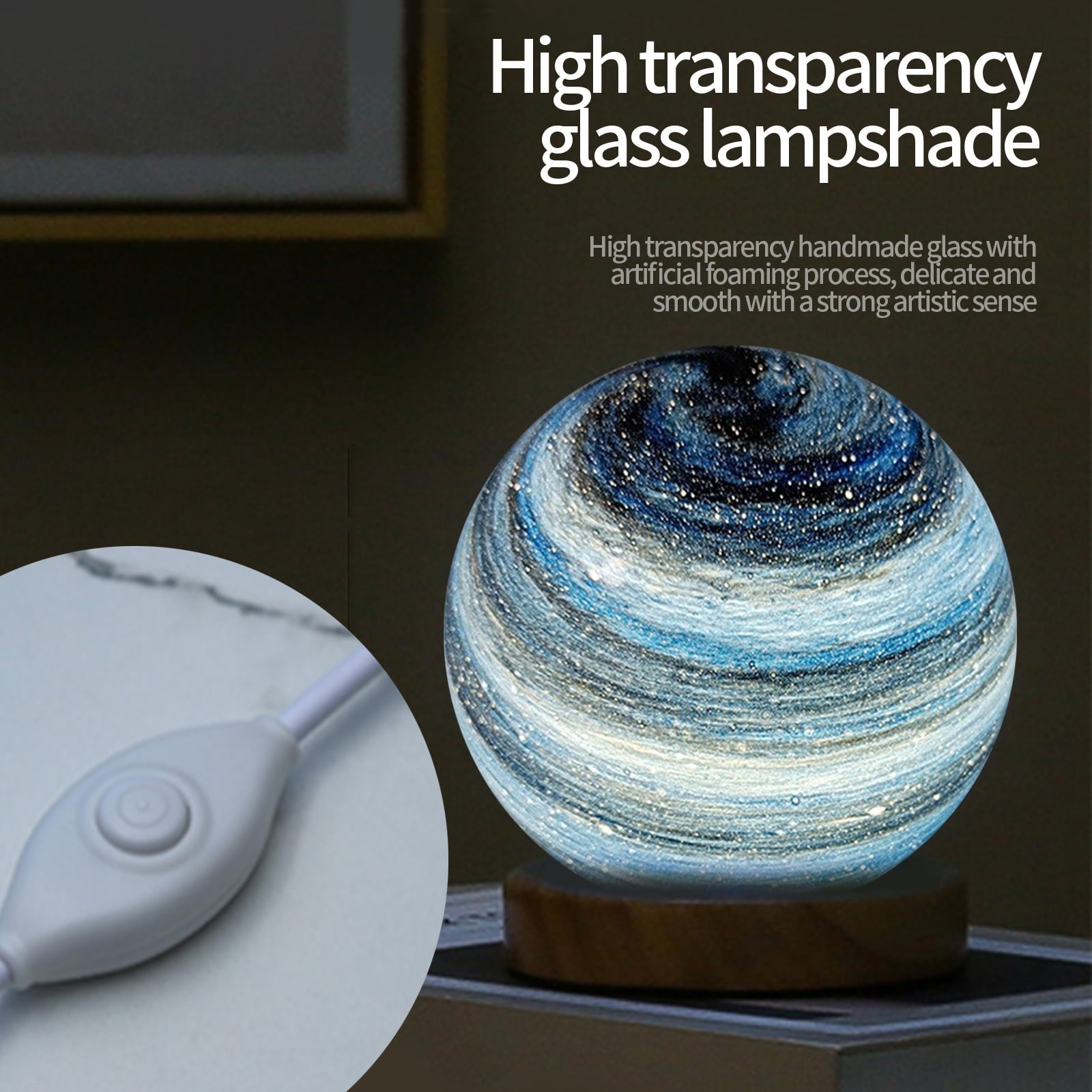 Gnmfd LED 3D Dimmable Planet Glass Ball Night Light USB Powered Mood Lamp for Bedroom, Bedside Table, Home Decoration, Romantic Night Light Gift, Lights for Room, Night Lights Plug Into Wall