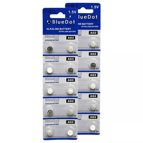 BlueDot Trading Brand AG2 Button Cell Extra Life Alkaline Batteries - 20 Pack (Use Interchangeably with SR726W, G2, 612, 280-52, SB-BL, LR726 SR59, SG2, LR59, 196, 396, 397)