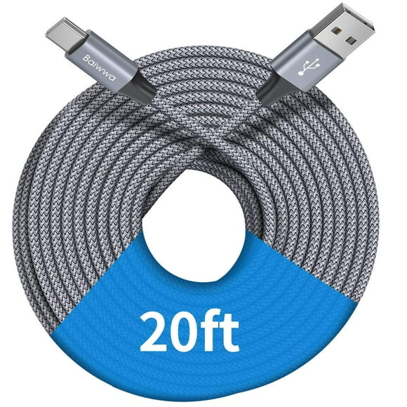 shiyou-[ 20ft/6m ] Extra Long USB C Cable, Premium Nylon Braided USB A to Type C Cable Charger Cord Compatible with Samsung Galaxy Note Tab, Moto, LG, Pixel and More USB C Smartphone & Tablet