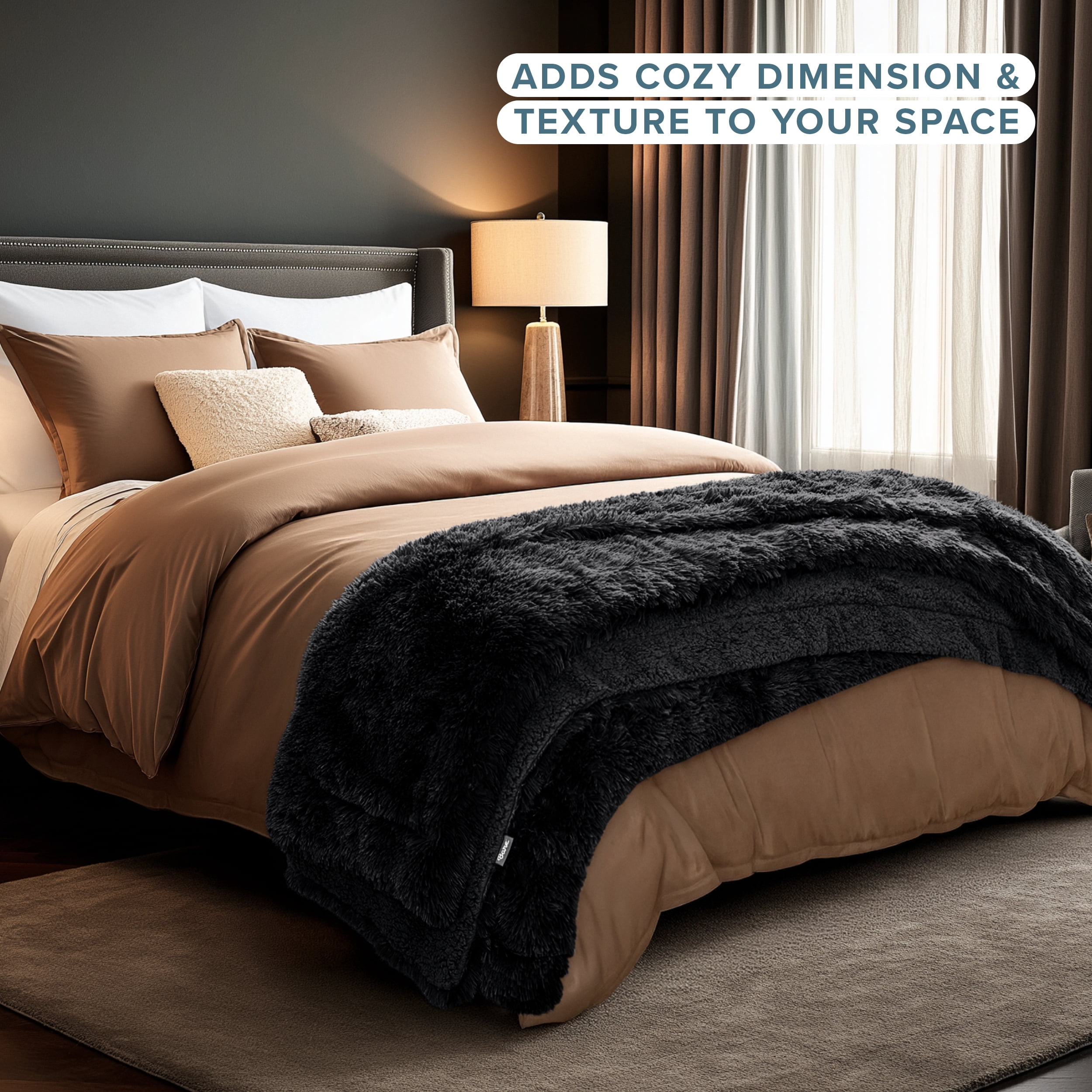 Bare Home Shaggy Blanket - 90" x 108" - Ultra Soft Fleece - King, Black