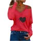 thumbnail image 1 of Moda mujer cuello en V manga larga otoño electrocardiograma estampado hombro frío blusa suelta Tops Pompotops  gfhjh21150, 1 of 5