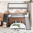thumbnail image 3 of House Bunk Bed Twin over Twin, Twin Bunk Bed with Slide, Stairs, Ladder and Guardrail, Wood Bunk Bed, No Box Spring Needed(Gray), 3 of 14