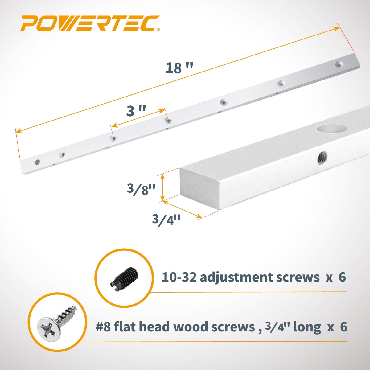 POWERTEC 3" T Track Flip Stop &18" Miter Bar Set w/Mounting Screws, Miter Slot Runners for Table Saw Sled, Taper Jig, Fits 3/4" x 3/8" Miter Slot on Table Saw, Router Table, Band Saw(71891)