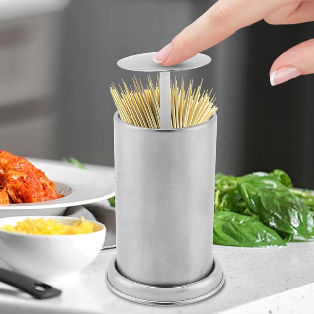 Caja para hisopos de algodón, soporte para palillos de dientes de acero inoxidable, caja para palillos de dientes, soporte para palillos de dientes de metal, compacto y liviano