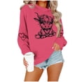 thumbnail image 5 of ersvoioy Womens Cow Print Sweatshirt Crewneck Loose Fit Long Sleeve Hoodless Pullover for Fall Hot Pink L, 5 of 6