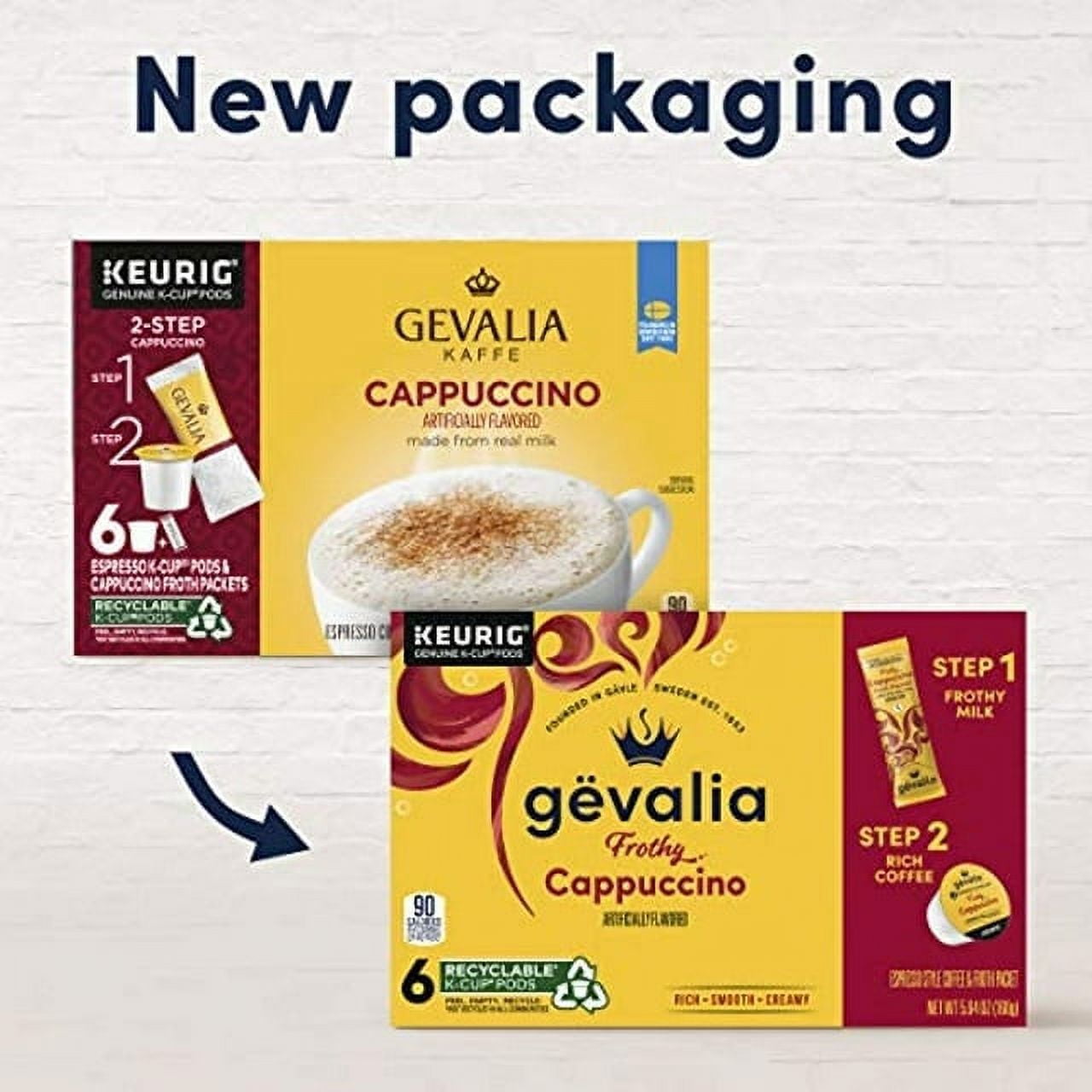 Gevalia Frothy 2-Step Cappuccino Espresso K-Cup Coffee Pods & Froth Packets Kit 6 Ct Box (Pack of 3)