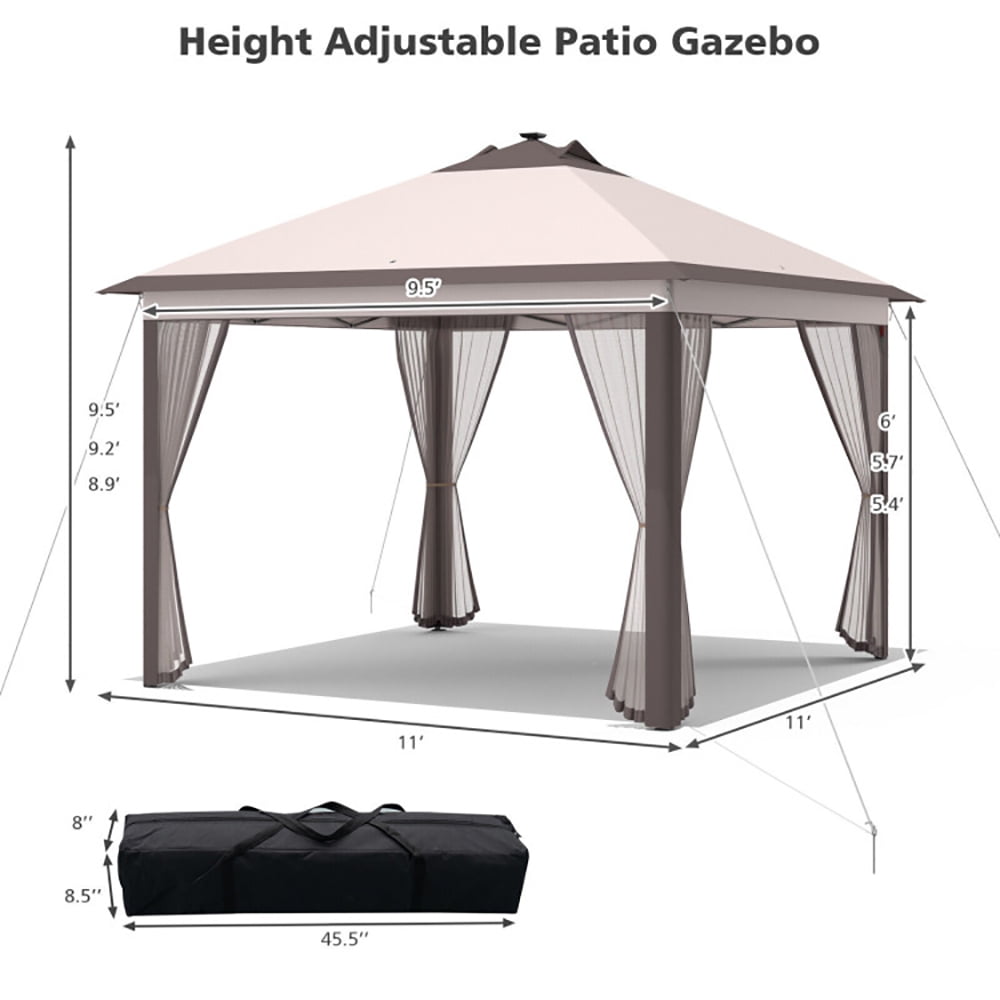 Aimee Lii 11 x 11 Feet Portable Outdoor Patio Folding Gazebo with Led Lights, Backyard Canopy Gazebo, Beige Aimee Lii 11 x 11 Feet Portable Outdoor Patio Folding Gazebo with Led Lights, Backyard Canopy Gazebo, Beige