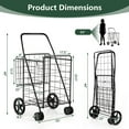thumbnail image 6 of Jumbo Folding Shopping Cart with Rolling Swivel Wheels, Foldable Grocery Cart on Wheels with Double Basket, Heavy Duty Utility Cart, Shopping Carts for Groceries Laundry Book Luggage Travel, Black, 6 of 8