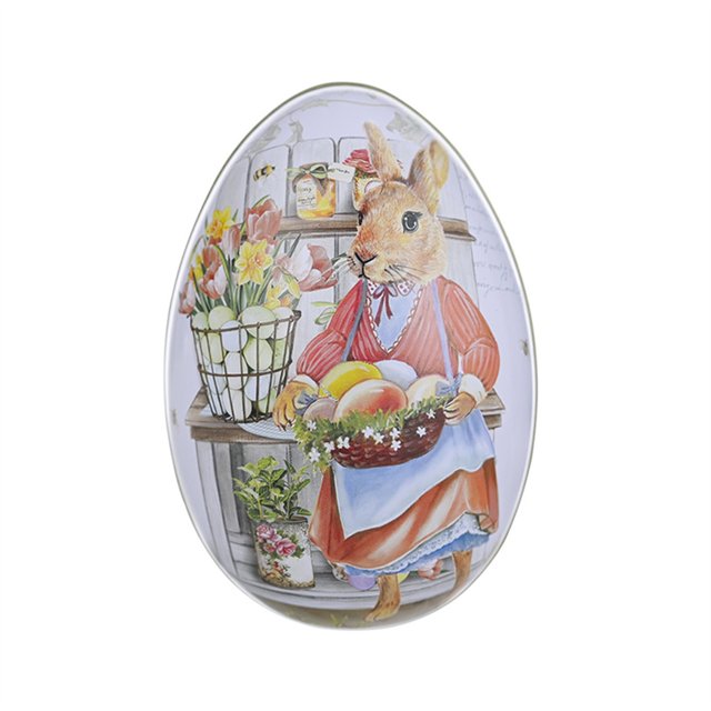 Mialoley Vintage Easter Tins, Cute Bunny Printing Metal Easter Eggshell Style Candy Box Containers