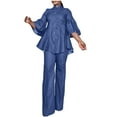 thumbnail image 2 of TMOYZQ Women's 2 Piece Outfits Flared Sleeve Button Down Shirt and Straight Long Pants Clubwear Solid Color Elegant Business Office Party Suits Outfit, 2 of 6