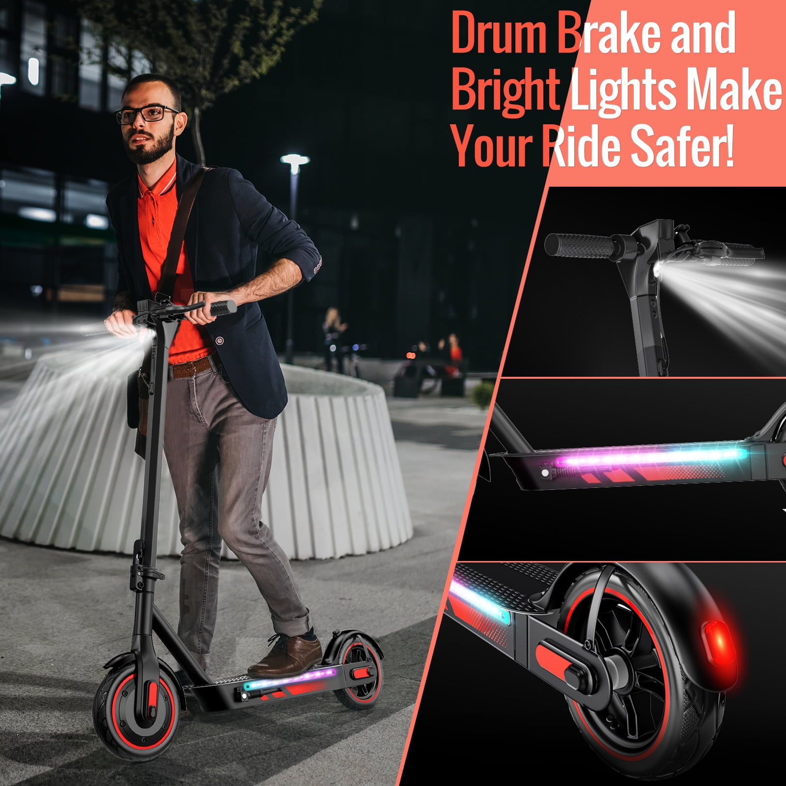 600W Electric Scooter for Adults, Up to 25MPH and 22-30Miles Long-Range, 10'' Air Tires, Foldable Commuting Escooter with Double Braking System and App Red
