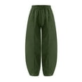 thumbnail image 4 of Keeccty Women Casual Pants Cotton Hemp Slacks Elastic Waist Pocket Wide Leg Pants, 4 of 5