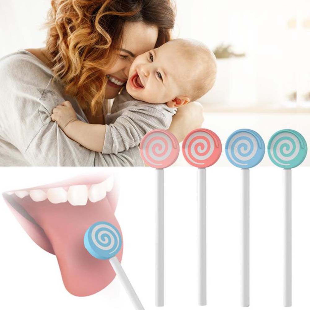 Baby Tongue Cleaning Brush Tool Lollipop Shape Coated Tongue Scraper