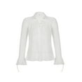 thumbnail image 2 of Okbabeha Ladies Ruched Shirt, Flare Long Sleeve Lapel Single-breasted Slim Tops, 2 of 9
