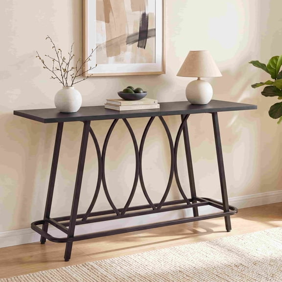 Finmind 63-Inch Entryway Table, Modern Farmhouse Console Table with Sturdy Metal Base for Entrance, Hallway, Living Room, Black