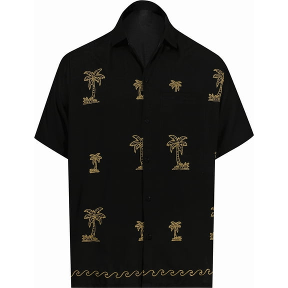 HAPPY BAY Men's Beach Cruise Holidays Shirts Casual Button Down Shirts For Men Summer Vacation Aloha Tops Hawaiian Shirt S Black_W811