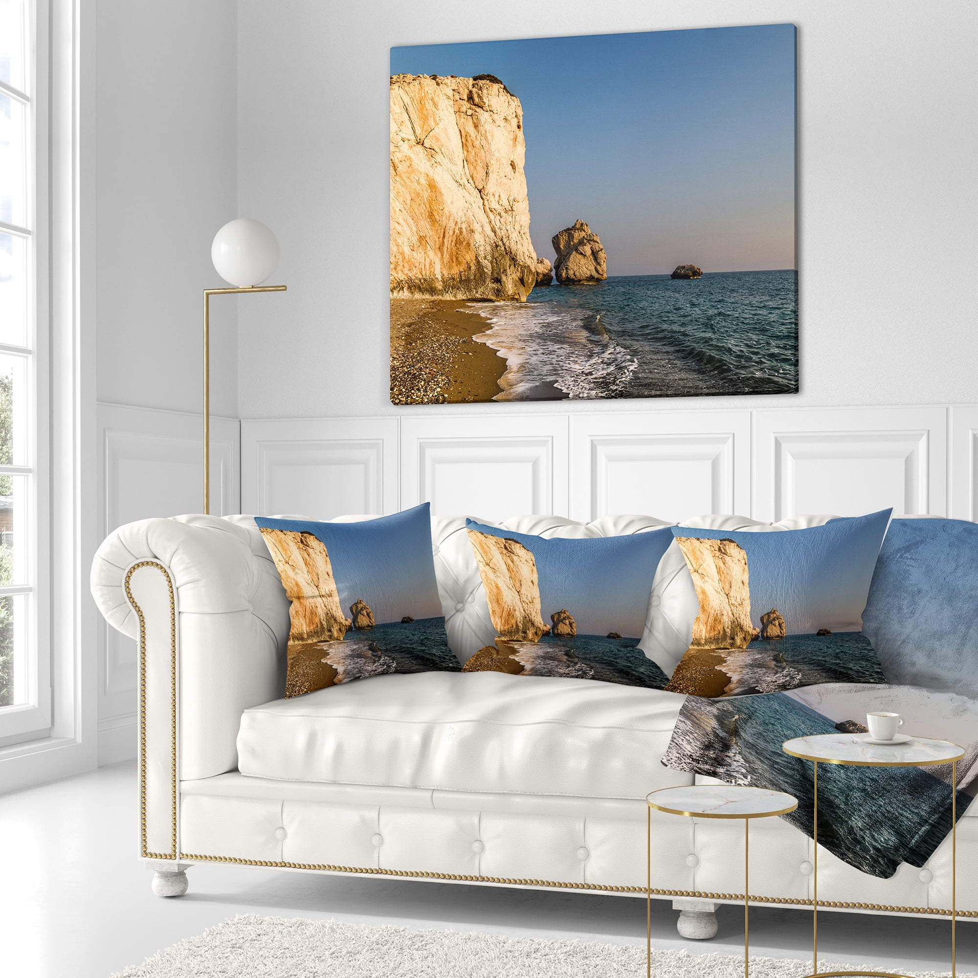 Designart Petra tou Romiou or Aphrodite s Rock - Seashore Throw Pillow - 16x16