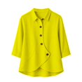 thumbnail image 6 of Summer Sales Womens Summer Tops Asymmetrical Placket Collar Linen‑Blend Button Casual Blouse Oversized Tshirts for Women, 6 of 9