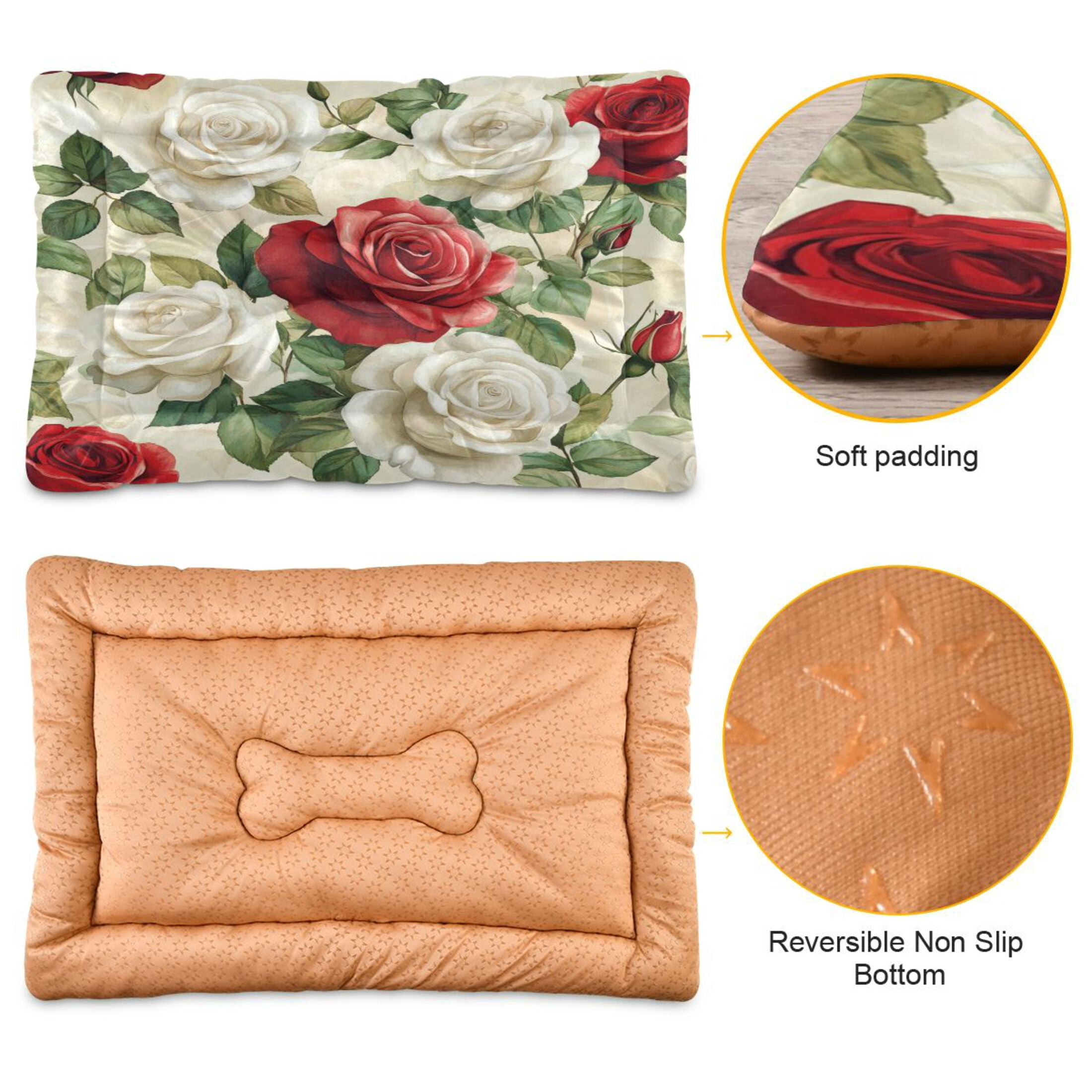 Qxltty Red White Rose Pattern Ped Pad Wear-resistant and Hard to Bite Through Sleeping Pad for Small Medium Large Dogs Winter Pet Bed 36×24in