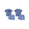thumbnail image 2 of BemeyourBBs Toddler Baby Boys Summer Clothes Baby Boy Fathers Day Outfits Daddy's Mini Letter Embroidery Zipper-Up Short Sleeve T-Shirts Elastic Waist Plaid Shorts 2Pcs Set, 2 of 9