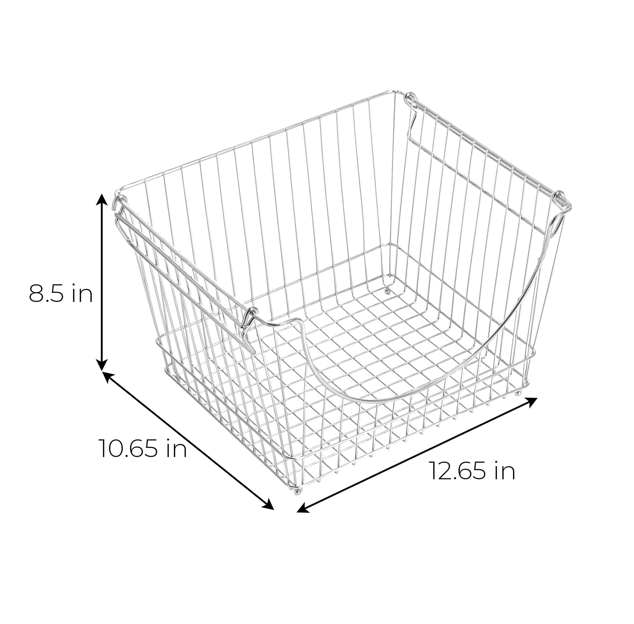Smart Design Stacking Baskets with Handles - Set of 2 - Large  - 12.5 x 8.5 Inch - Chrome