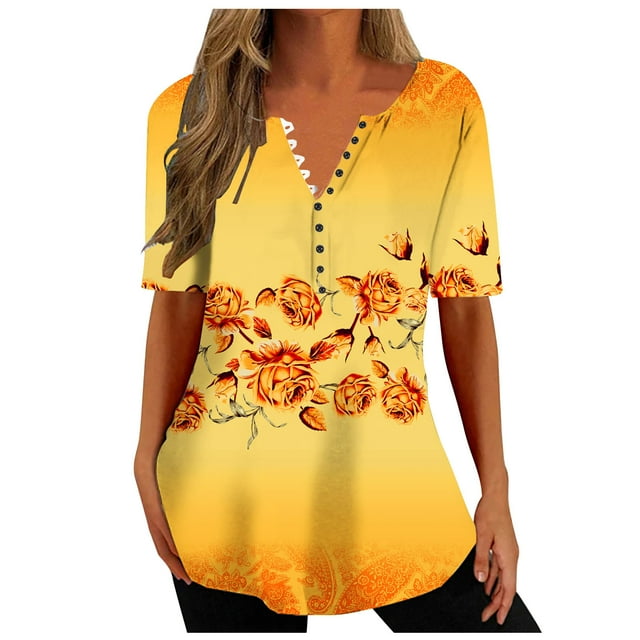 Birdeem Mode Femme Col en V Imprimé Décontracté Manches Courtes Ample Haut/chemise