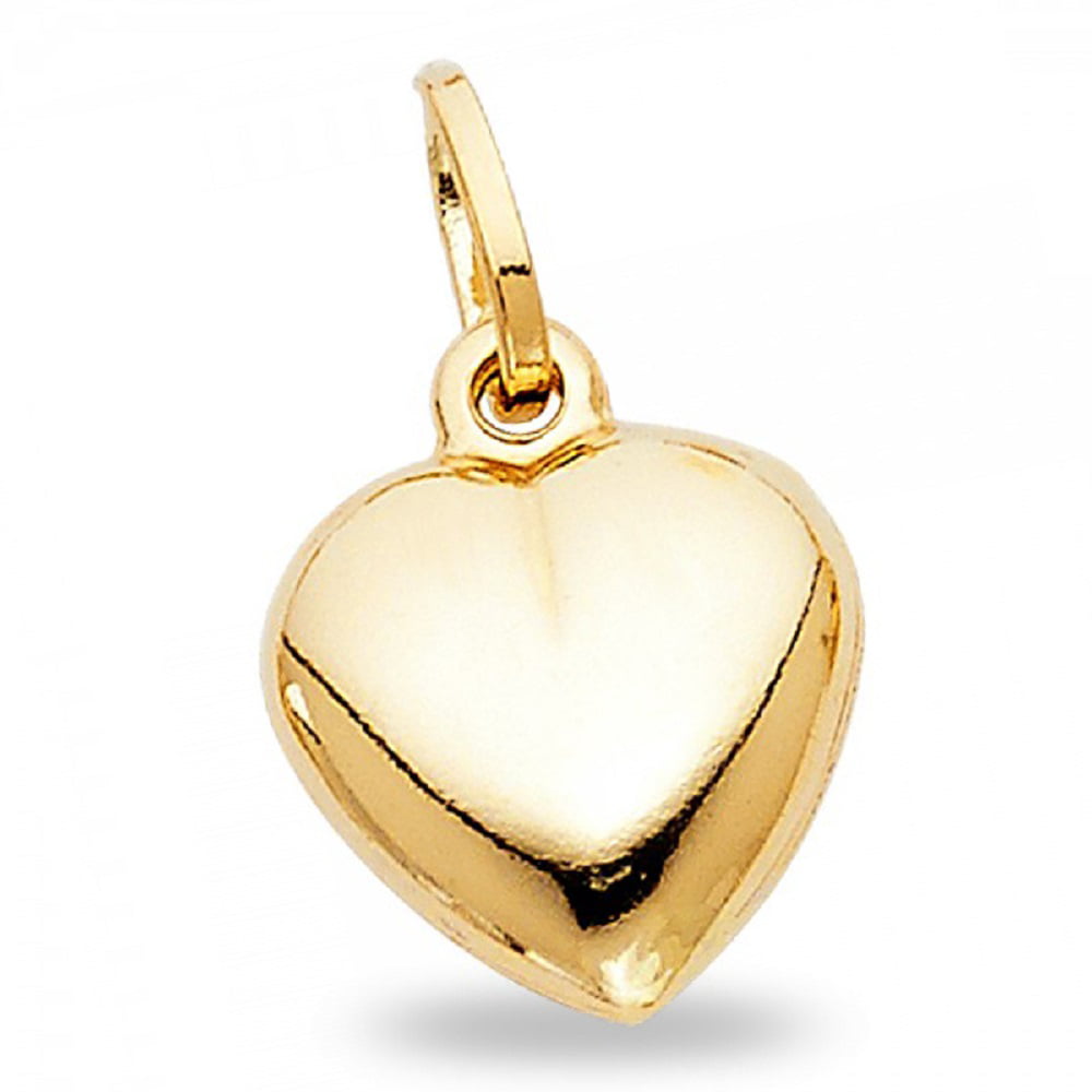 GemApex - Solid 14k Yellow Gold Puffed Heart Pendant Love Charm