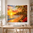 thumbnail image 5 of Tropical Beach Sunset with Palms and Hibiscus Serene Digital Art for Ocean Lovers Nature Inspired Decor Housewarming Gift Tapestry Wall Hanging for Bedroom and Living Room, 5 of 7