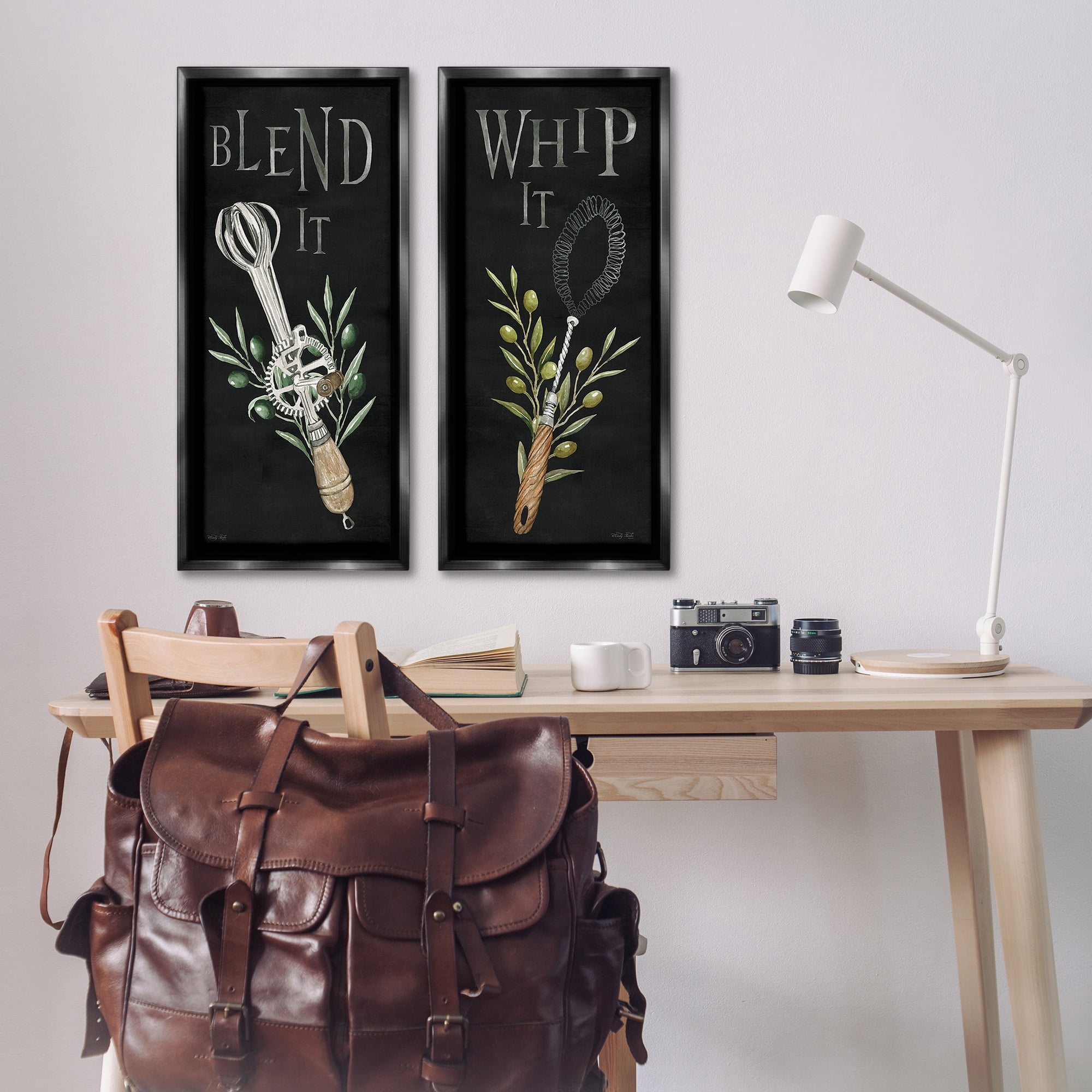 Stupell Industries Vintage Utensil Phrases Botanical & Floral Painting Black Floater Framed Canvas Art Print Wall Art, 14 x 31, Set of 2