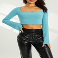 thumbnail image 4 of Square Neck Long Sleeve Crop Top for Women Sexy Basic Ribbed Tee Shirts Y2k Tops, 4 of 5
