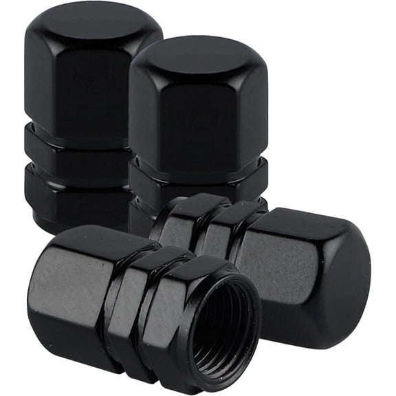 Tire Stem Valve Caps Wheel Valve Covers Car Dustproof Tire Cap Cover Accessories, Universal for SUV, Car, Bike and Motorcycle, Hexagon Shape (4PCS Black)