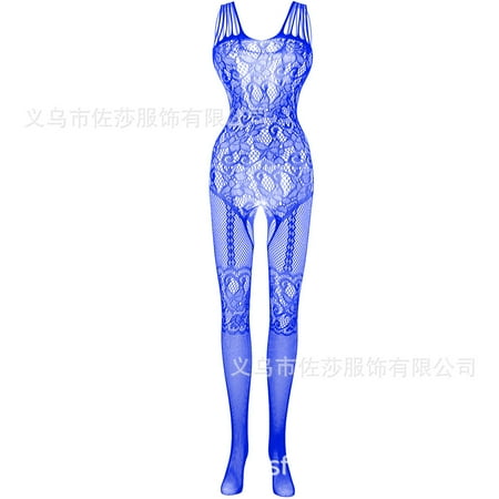 Generic Sexy Lingerie Sexy Suspenders Black Real Person Hollowed-out and Crotchless Mesh Bodysuit Stockings Jacquard Mesh Stockings W062