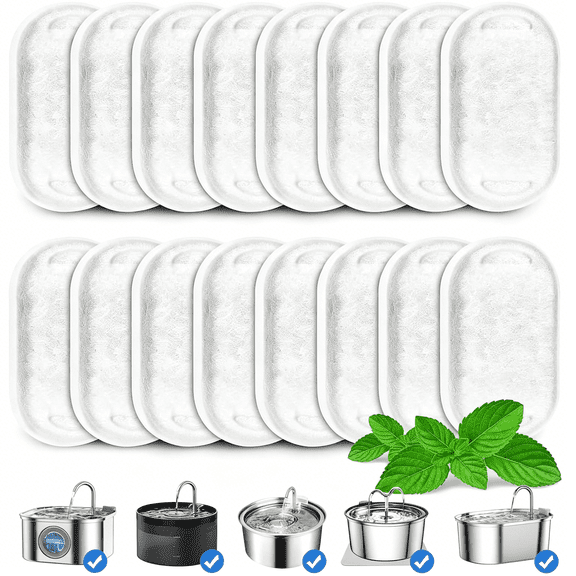 HIBIBUD 16 Pack Replacement Filters for Cat/Dog Water Fountain - Stainless Steel, 67oz/2L Adjustable Water Flow, Super Quiet