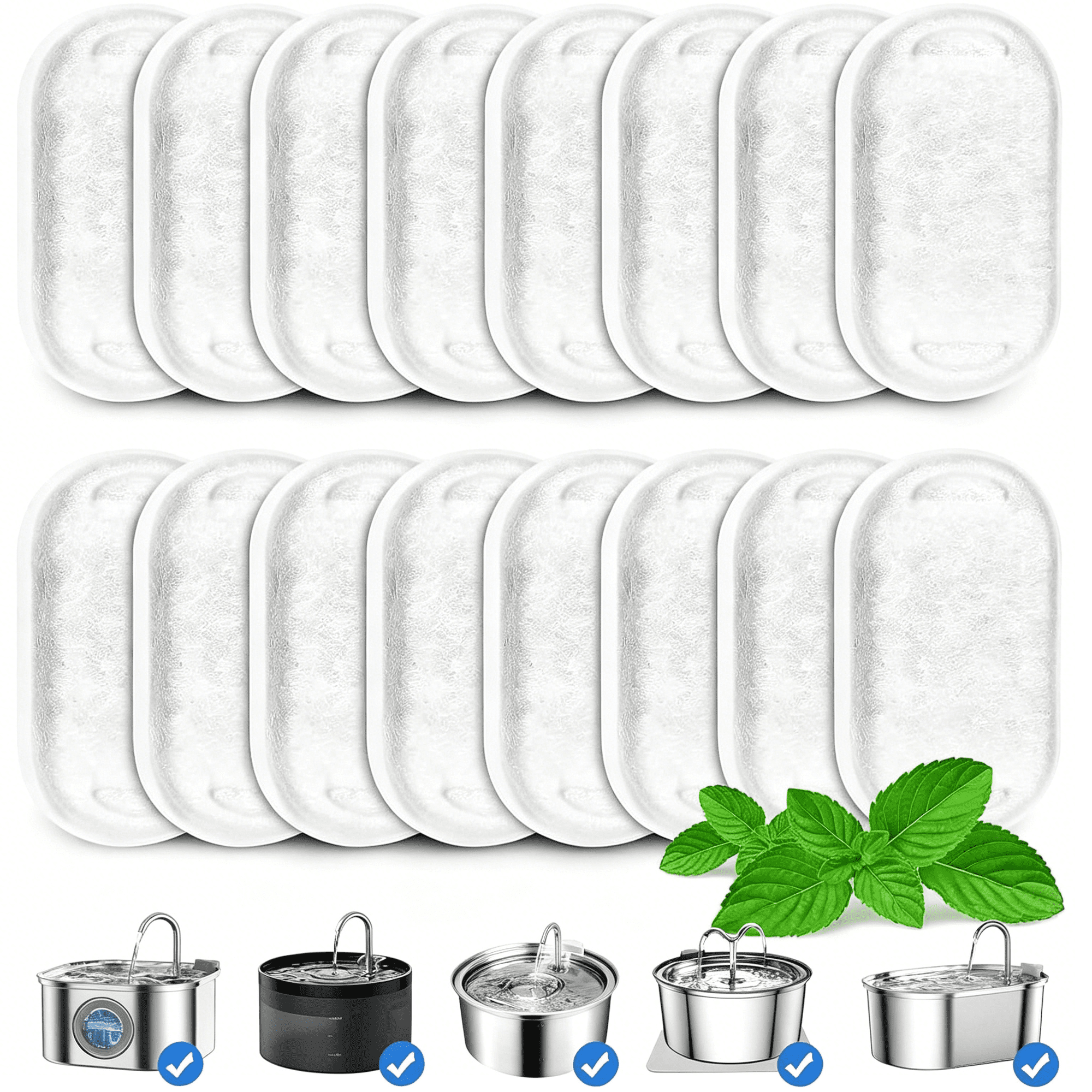 HIBIBUD 16 Pack Replacement Filters for Cat/Dog Water Fountain - Stainless Steel, 67oz/2L Adjustable Water Flow, Super Quiet
