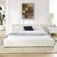 thumbnail image 3 of Queen Size Upholstered Bed Frame - Beige Chenille Fabric, Pleated Design Platform Bed w/ Headboard. Solid Frame, No Box Spring Needed. 88"*67"*23.5", Modern Bedroom Furniture., 3 of 10