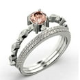 thumbnail image 3 of Dazzling Boho & hippie 2.25 Carat Round Morganite And Diamond Moissanite Engagement Ring, Wedding Ring in 925 Sterling Silver With 18k White Gold Plating, Affordable Gift, Trio Set, Matching Band, 3 of 4