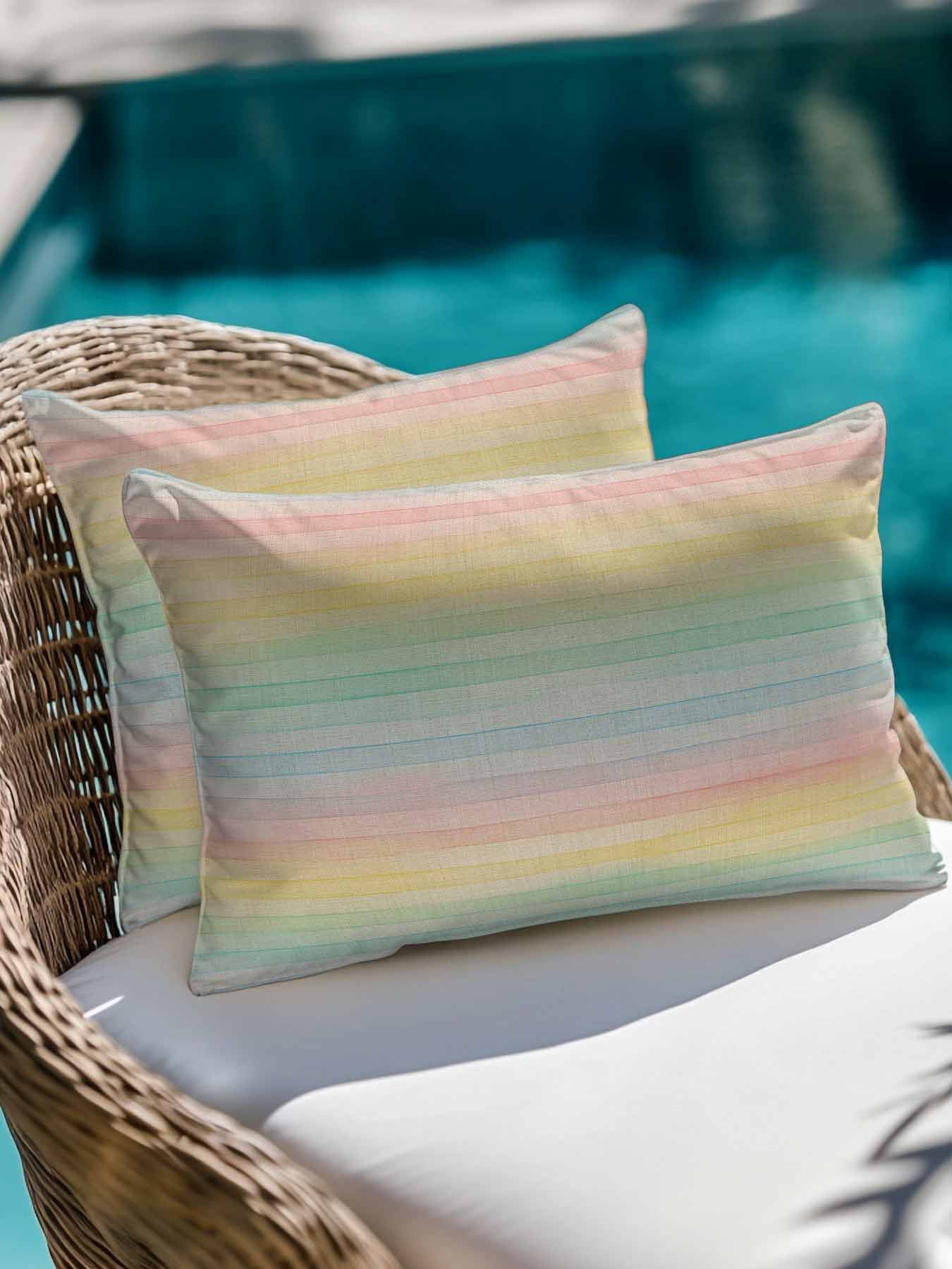 1 Pack Outdoor Throw Pillow, Colorful Striped Waterproof Pillow with Insert Included, Farmhouse Vertical Striped Burlap Rustic Decorative Accent Cushion Lumbar Pillows for Patio Porch, 12 x 20 In