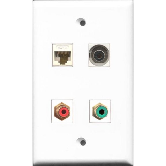 RiteAV 1 Port RCA Red and 1 Port RCA Green and 1 Port 3.5mm and 1 Port Cat6 Ethernet White Wall Plate