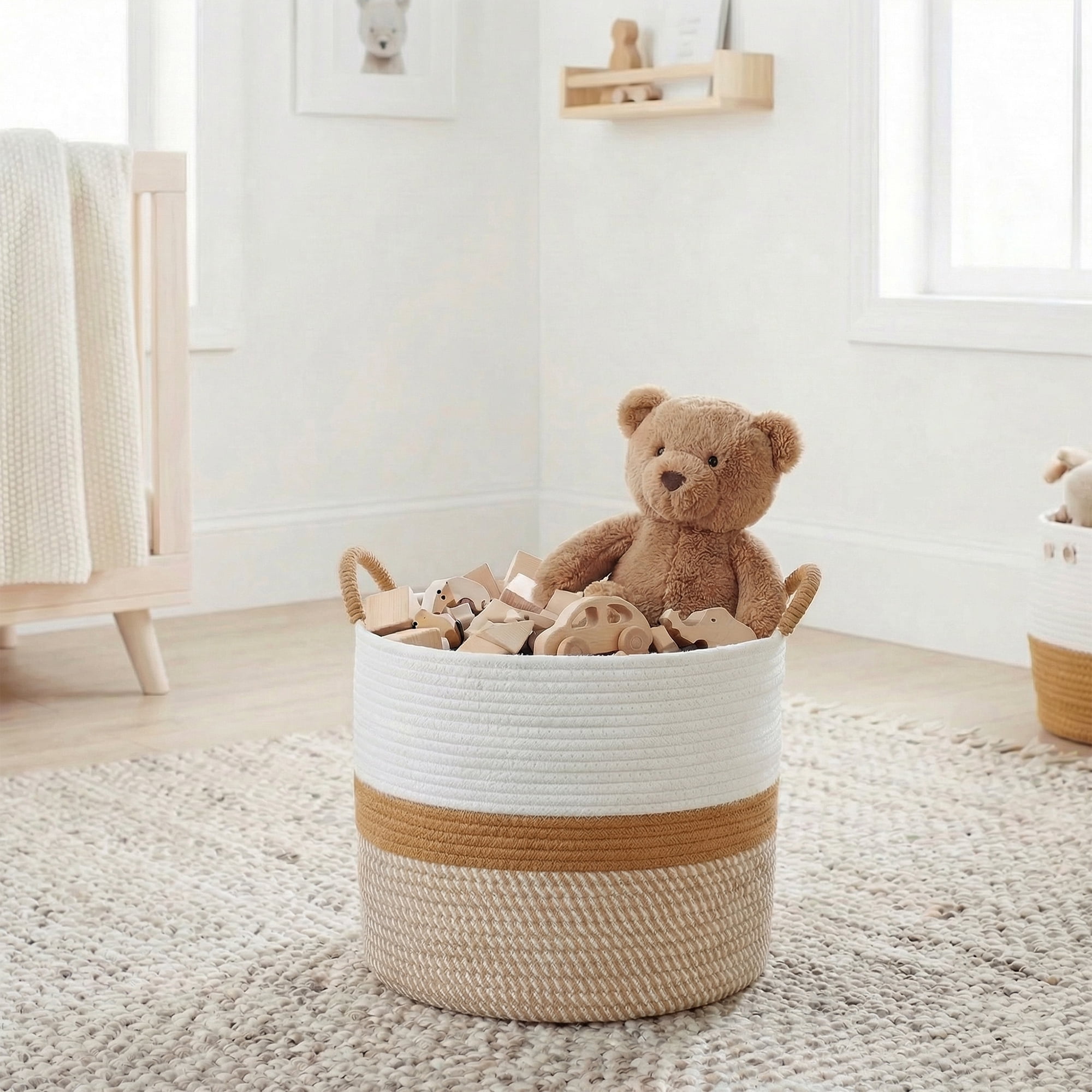 Unique Bargains Multiple Use Woven Storage Bin for Home White Coffee 11.8*11.8*9.4in